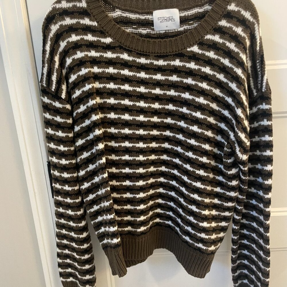 Stitches and Stripes patterned sweater in neutral colors